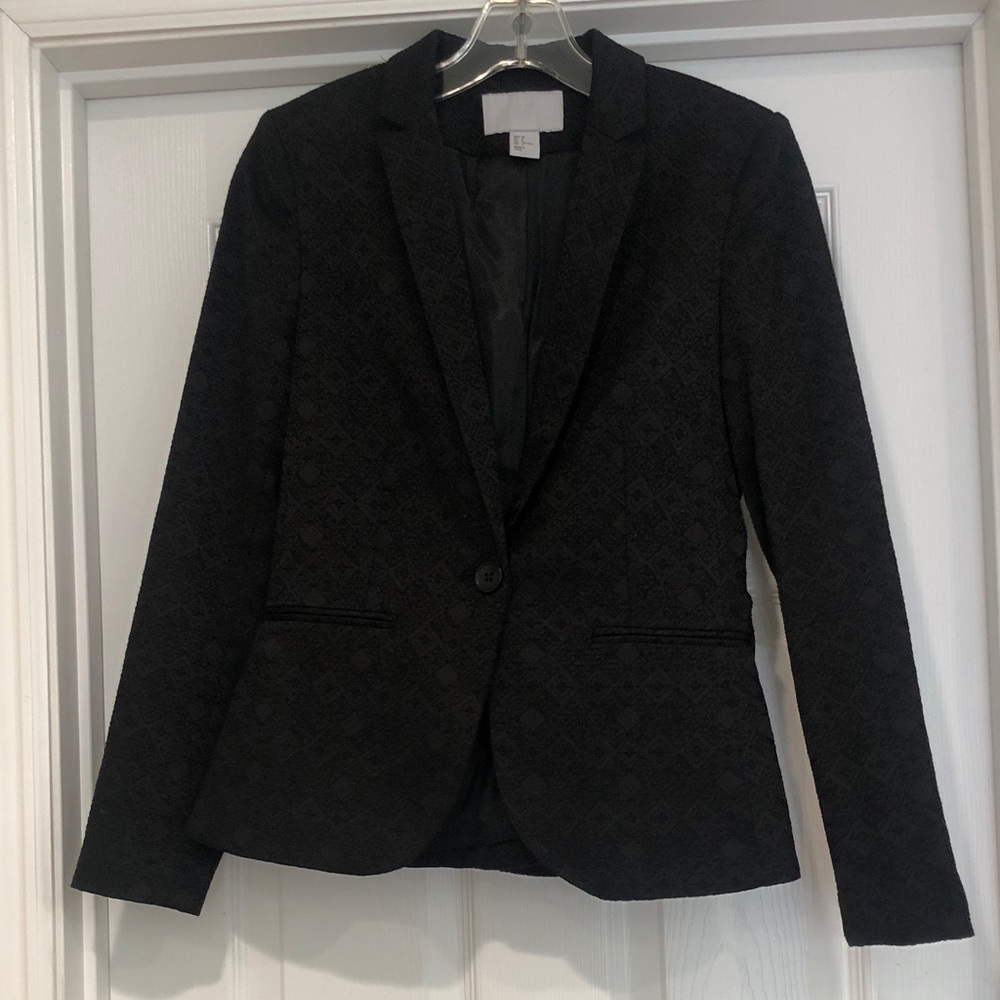 H&M Black Textured Single-Button Women's Blazer